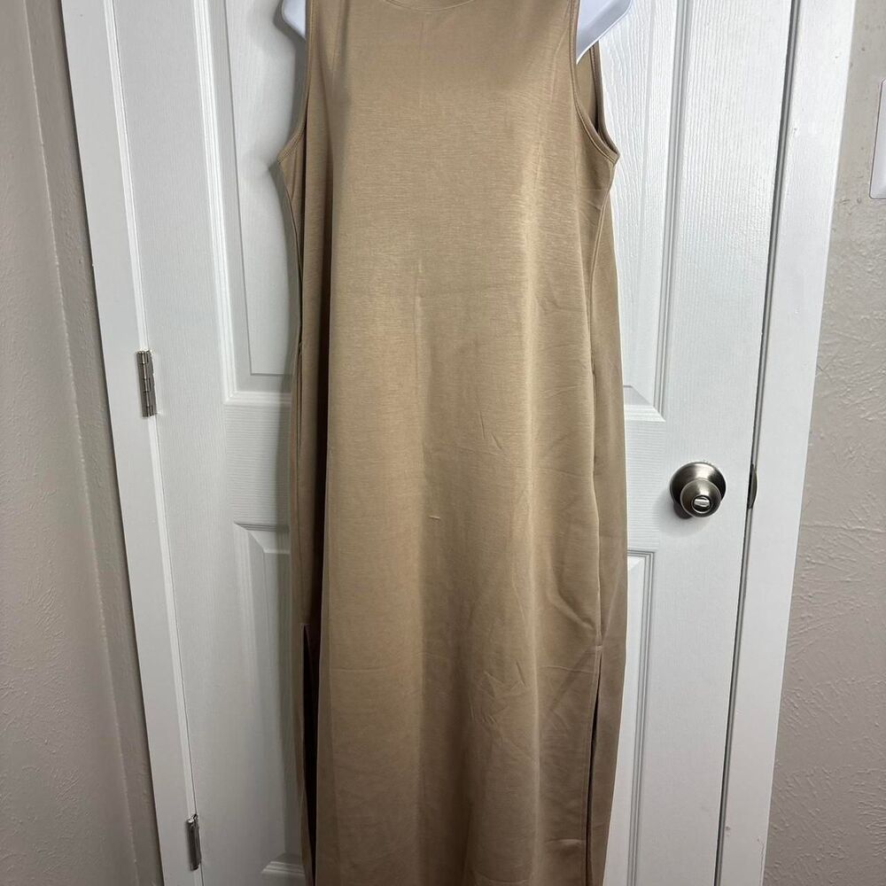 Size L Rumia Casual Coffee Maxi Dress with Side Slits and Pockets - Picture 2 of 7